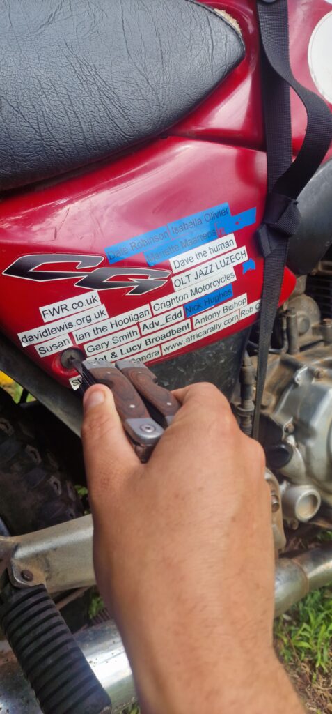 The multi-tool in action, helping fix one of our Honda motorbikes.